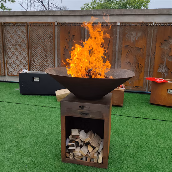 BBQ Fire Bowl Corten Steel Fire Pit with Grill Ring